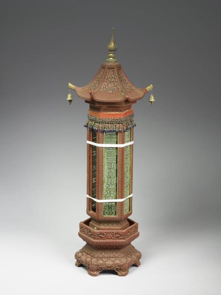 剔紅六角亭式香筒