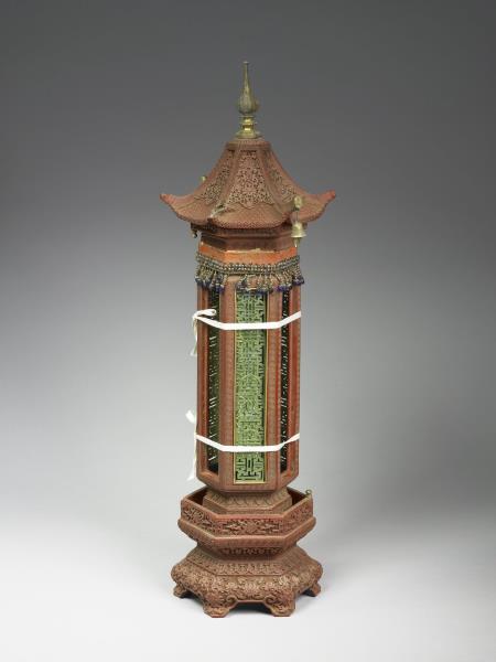 剔紅六角亭式香筒