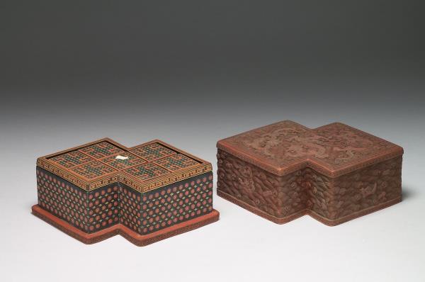 剔紅龍紋方勝盒