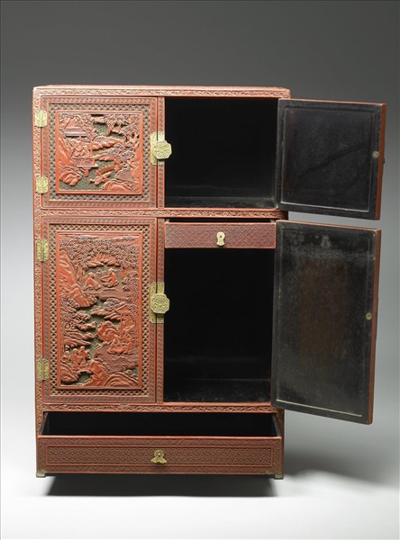 剔彩山水人物方櫃