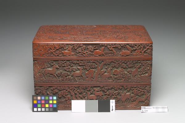 剔紅鹿苑長春圖多寶格長方盒