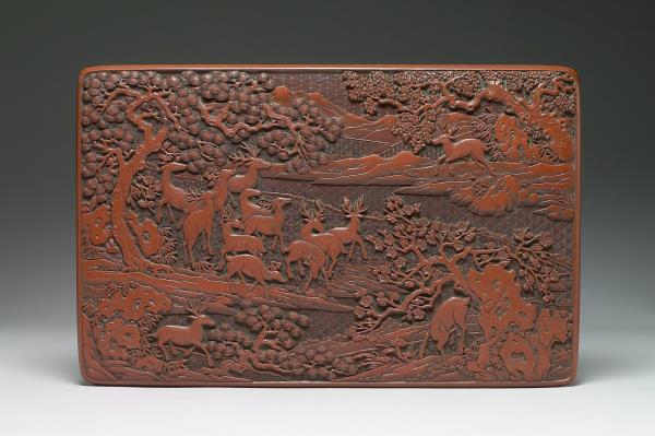 剔紅鹿苑長春圖多寶格長方盒