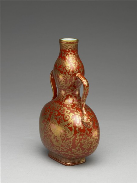 紅釉描金福壽四喜葫蘆瓶