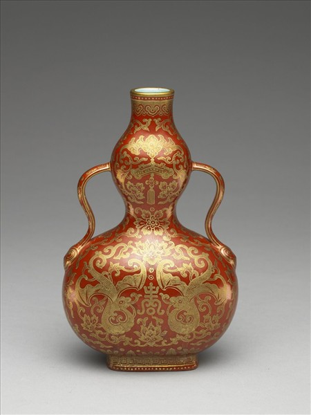 紅釉描金福壽四喜葫蘆瓶