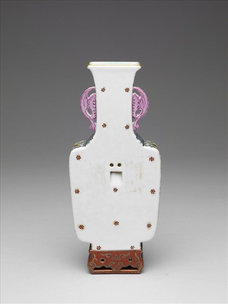 五彩花卉紋御製詩雙耳四方轎瓶