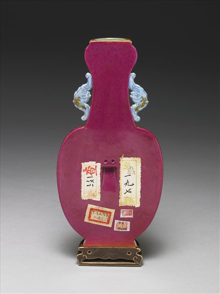 紅地錦上添花詩意雙耳四方轎瓶