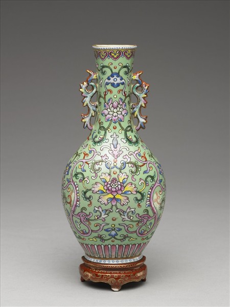 綠地錦上添花雙耳轎瓶