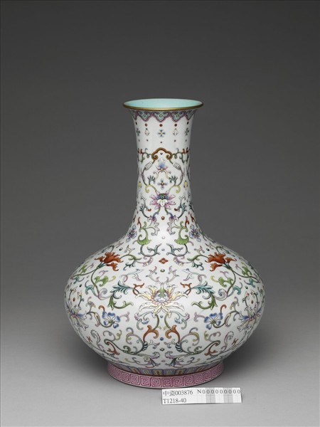 洋彩花卉紋長頸瓶