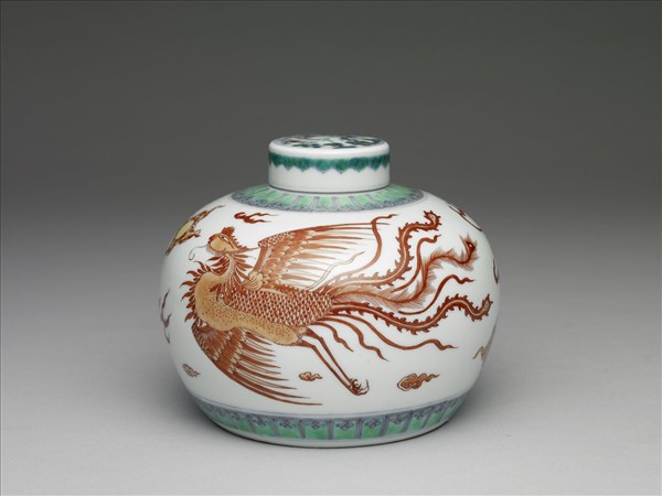 五彩紅龍鳳紋蓋罐
