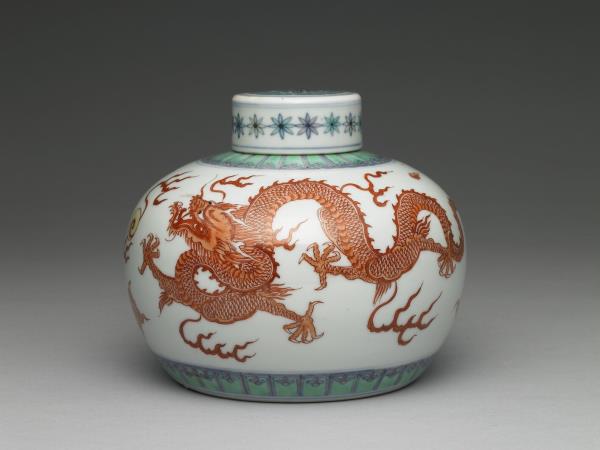 五彩紅龍鳳紋蓋罐- 故宮