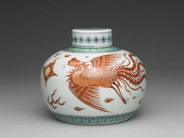 五彩紅龍鳳紋蓋罐- 故宮