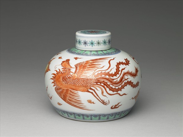 五彩紅龍鳳紋蓋罐