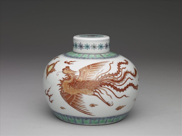 五彩紅龍鳳紋蓋罐