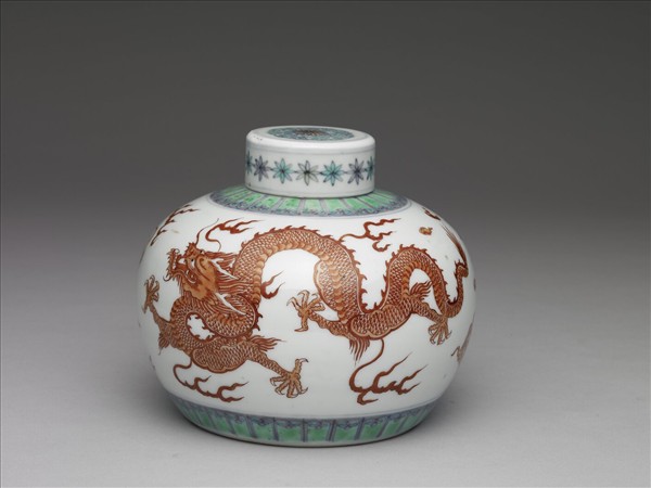 五彩紅龍鳳紋蓋罐