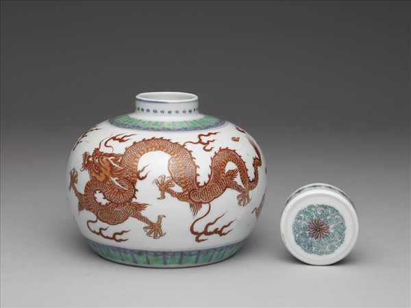 五彩紅龍鳳紋蓋罐