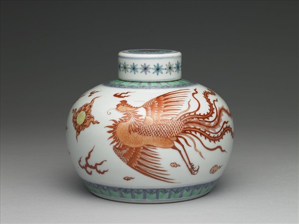 五彩紅龍鳳紋蓋罐