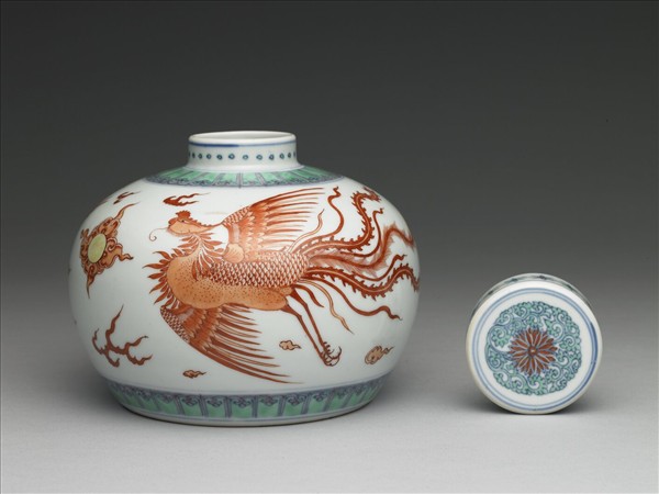 五彩紅龍鳳紋蓋罐