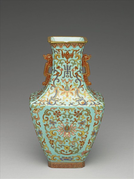 綠地錦上添花雙耳四方瓶