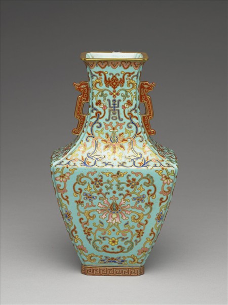 綠地錦上添花雙耳四方瓶