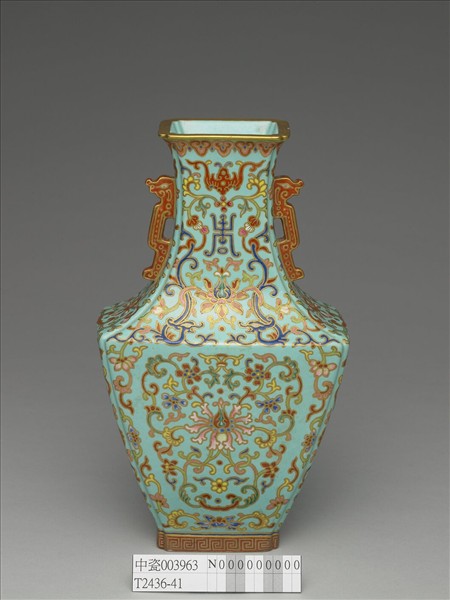 綠地錦上添花雙耳四方瓶