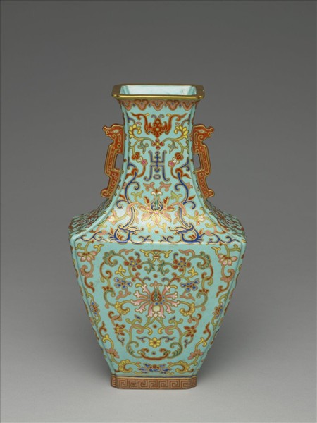 綠地錦上添花雙耳四方瓶