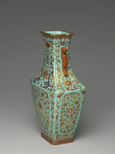 綠地錦上添花雙耳四方瓶