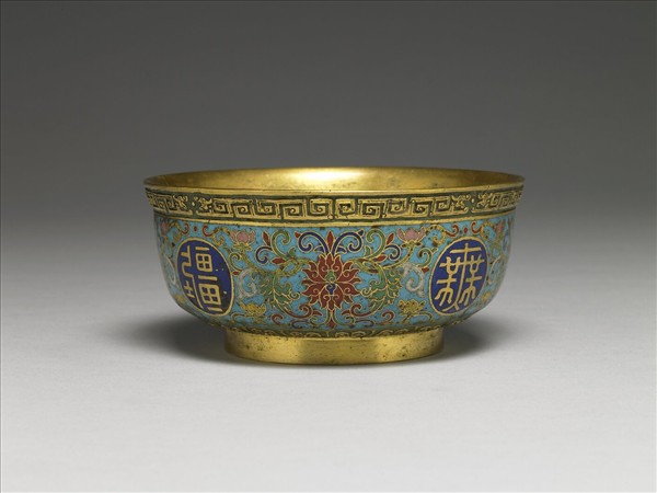 掐絲琺瑯萬壽無疆碗