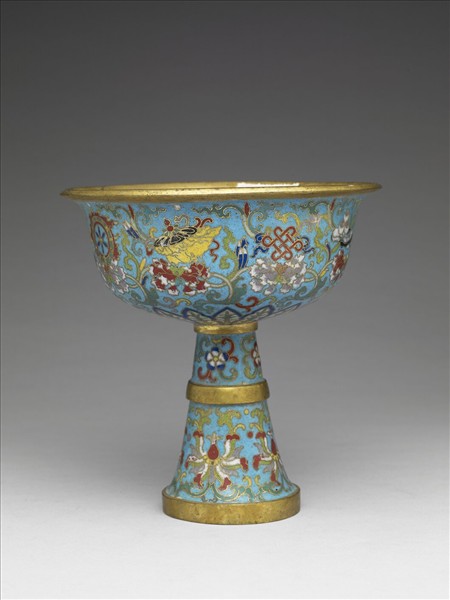 掐絲琺瑯番蓮紋八吉祥高足碗