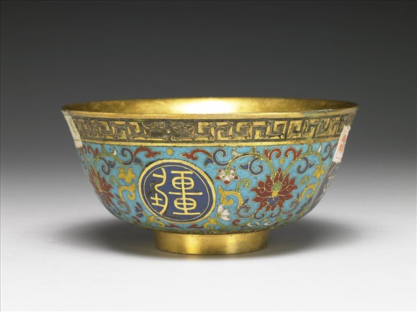 掐絲琺瑯萬壽無疆碗