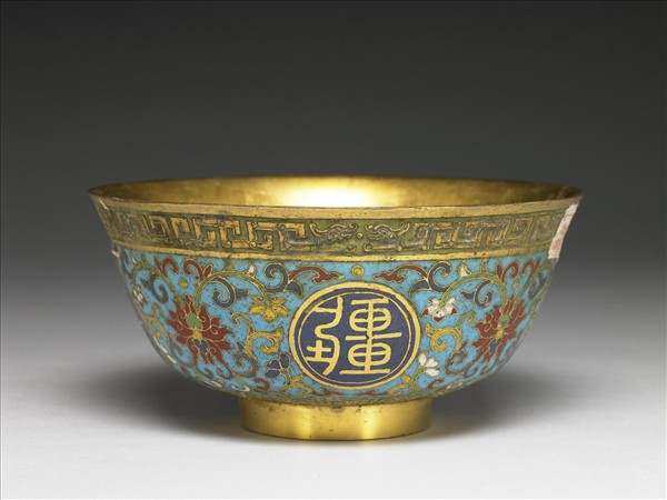 掐絲琺瑯萬壽無疆碗