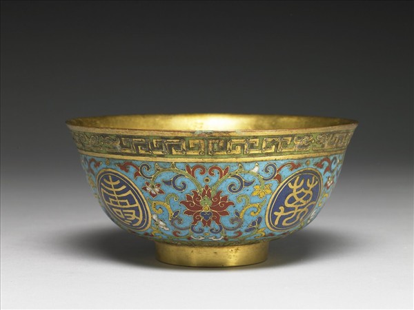 掐絲琺瑯萬壽無疆碗