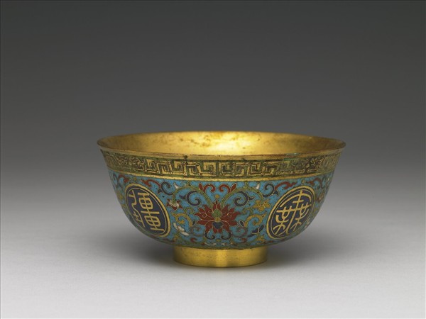 掐絲琺瑯萬壽無疆碗