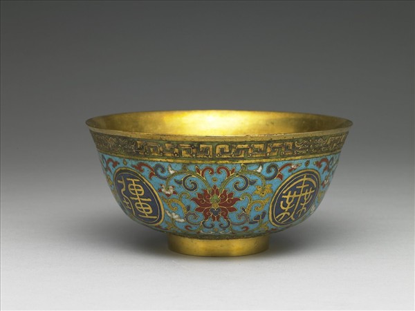 掐絲琺瑯萬壽無疆碗