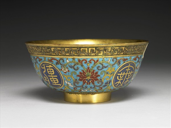 掐絲琺瑯萬壽無疆碗