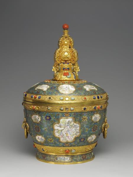 掐絲兼畫琺瑯酥油茶罐