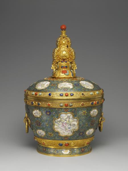 掐絲兼畫琺瑯酥油茶罐