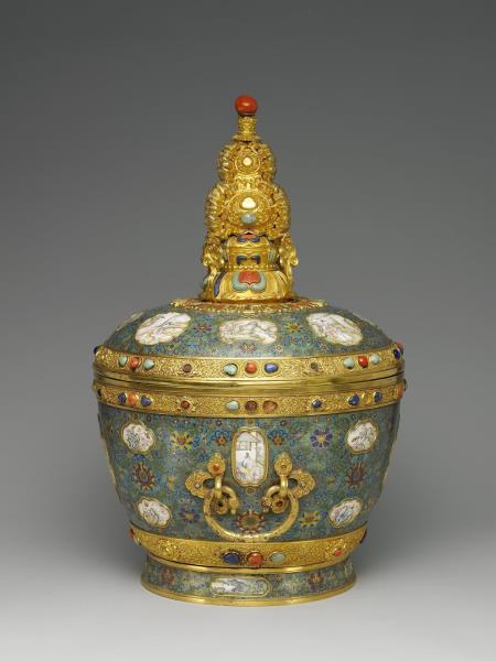 掐絲兼畫琺瑯酥油茶罐