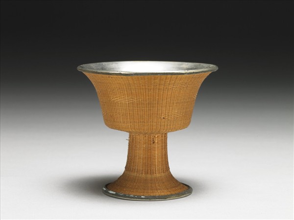 錫胎竹編高足杯