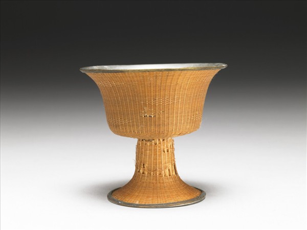 錫胎竹編高足杯