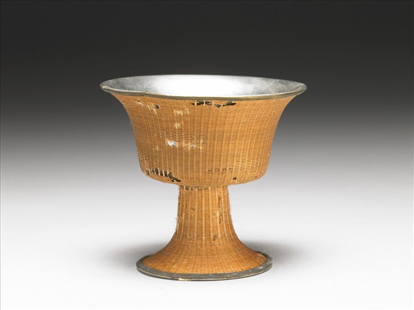 錫胎竹編高足杯
