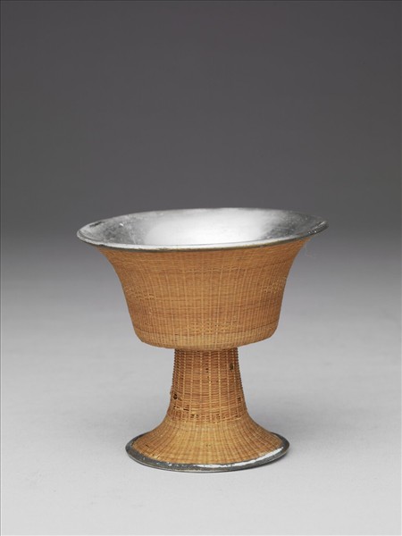 錫胎竹編高足杯