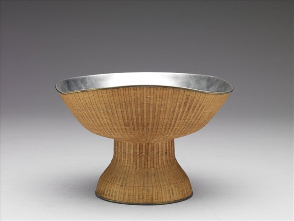 錫胎竹編高足碗