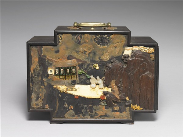 紫檀嵌玉石人物匣