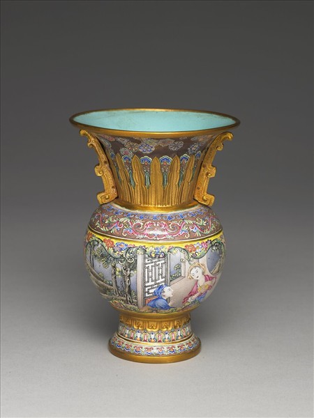 銅胎畫琺瑯西洋庭園人物圖