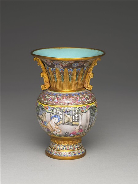 銅胎畫琺瑯西洋庭園人物圖