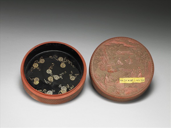 剔紅園林人物圓盒