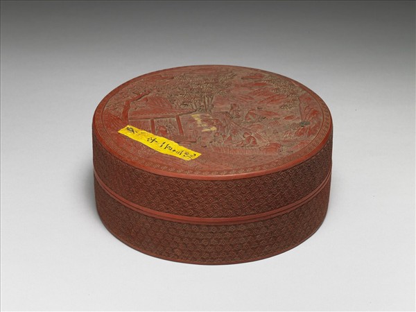 剔紅園林人物圓盒