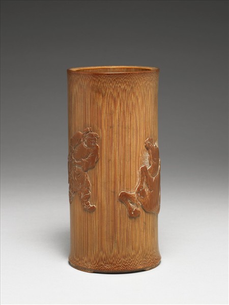 竹雕牧馬圖筆筒