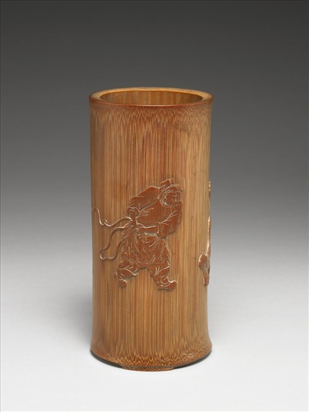 竹雕牧馬圖筆筒