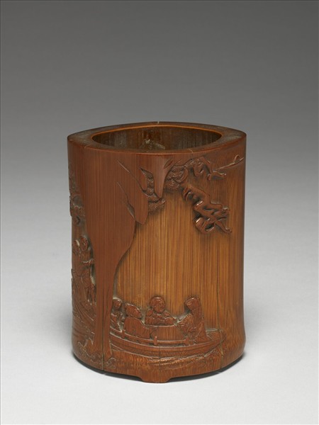 竹雕東坡赤壁圖筆筒